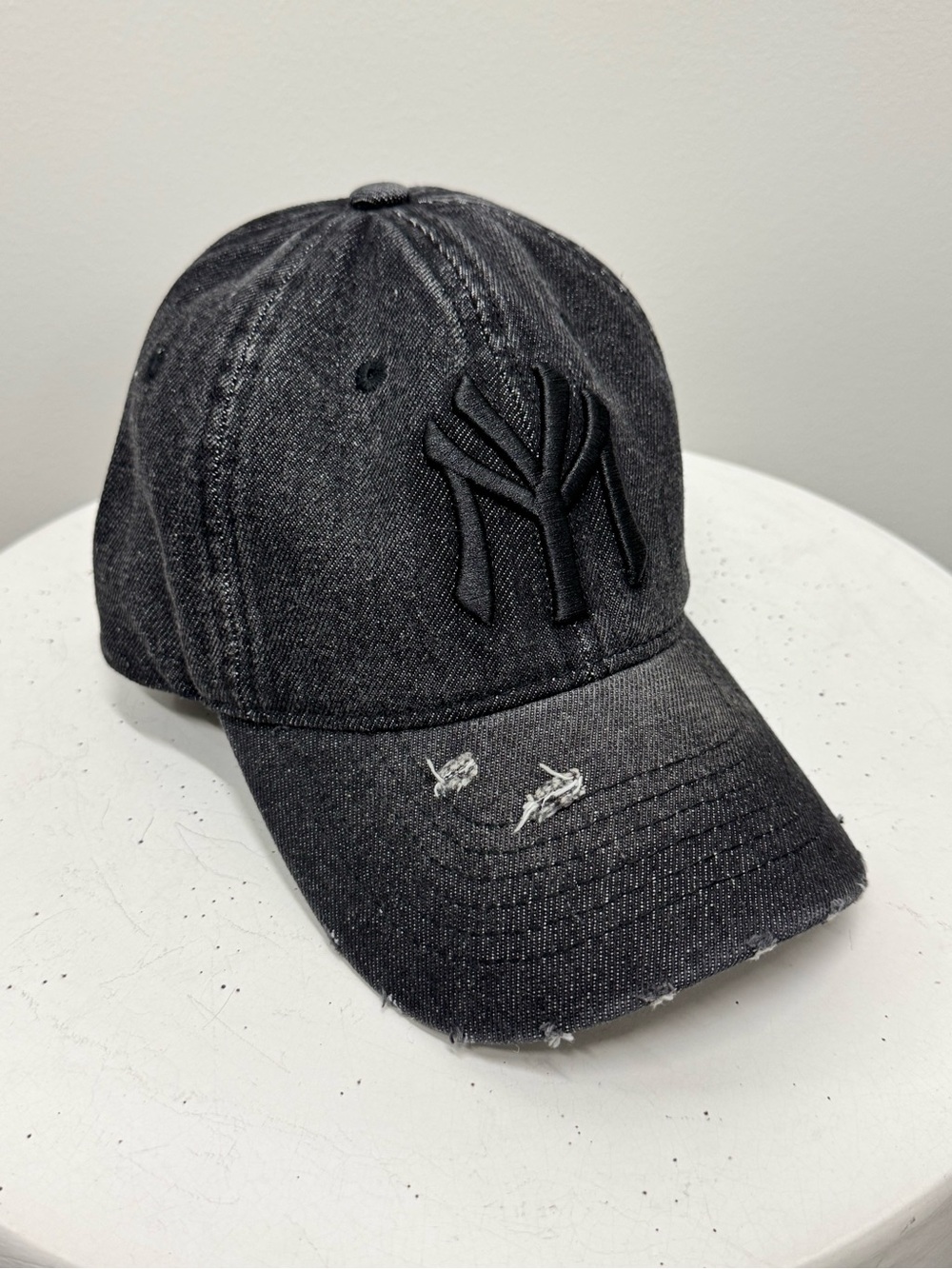 NY Yankee’s Black Distressed Denim Baseball Cap